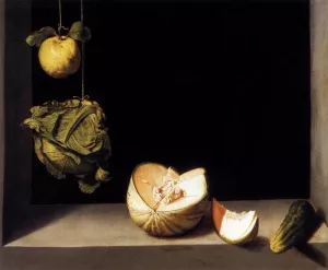 Still-Life with Quince, Cabbage, Melon and Cucumber by Juan Sanchez Cotan - Oil Painting Reproduction