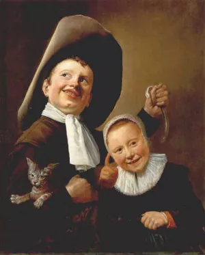 A Boy and a Girl with a Cat and an Eel painting by Judith Leyster