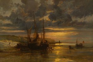 Beached Fishing Boats by Jules-Achille Noel Oil Painting