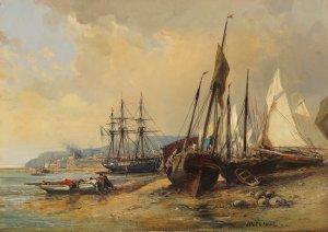 Segelschiffe und Fischerboote am bretonischen Strand by Jules-Achille Noel Oil Painting
