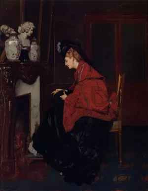 By The Fireplace Oil painting by Jules Adolphe Goupil
