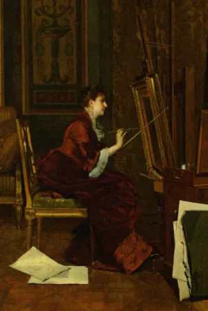 The Artist in Her Studio by Jules Adolphe Goupil - Oil Painting Reproduction