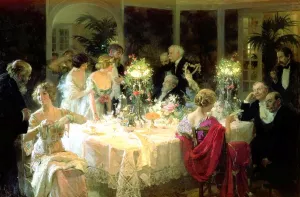 The End of Dinner Oil Painting by Jules Alexander Grun - Best Seller