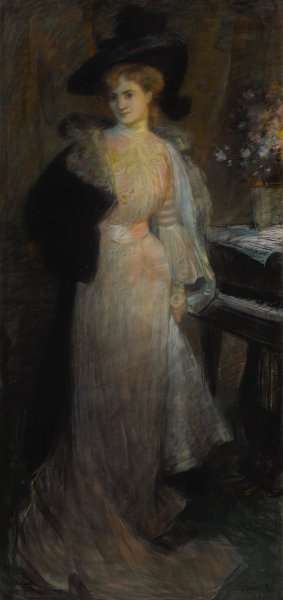 Portrait of an elegant lady by Jules-Alexandre Grun Oil Painting