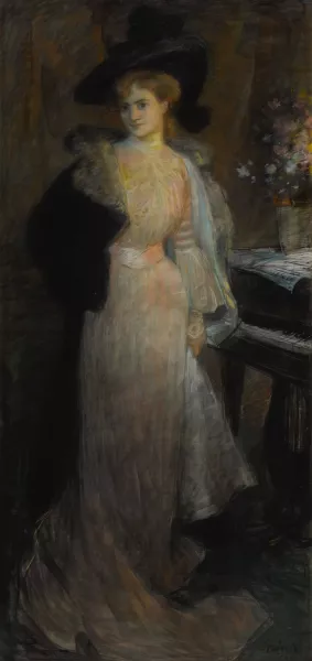 Portrait of an elegant lady by Jules-Alexandre Grun Oil Painting