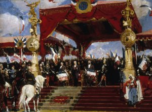 La distribution des drapeaux a Longchamp le 14 juillet 1880 by Jules-Arsene Garnier Oil Painting