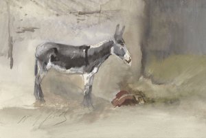 Ezel in een stal by Jules Baron Finot Oil Painting