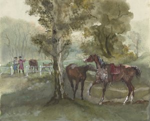 Paarden in de wei by Jules Baron Finot Oil Painting