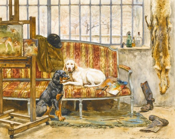 Main Product Photo of Les Chiens De L'artiste  Painting by Jules-Bertrand Gelibert