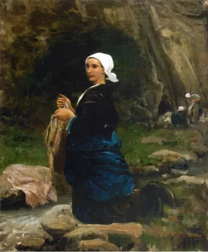 A Breton Laundress painting by Jules Breton