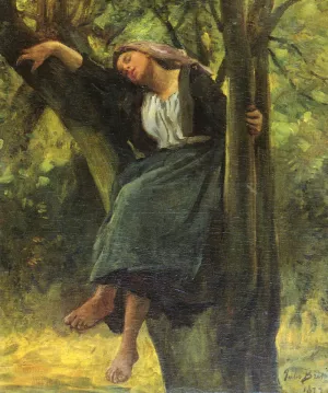 Asleep In The Woods by Jules Breton Oil Painting