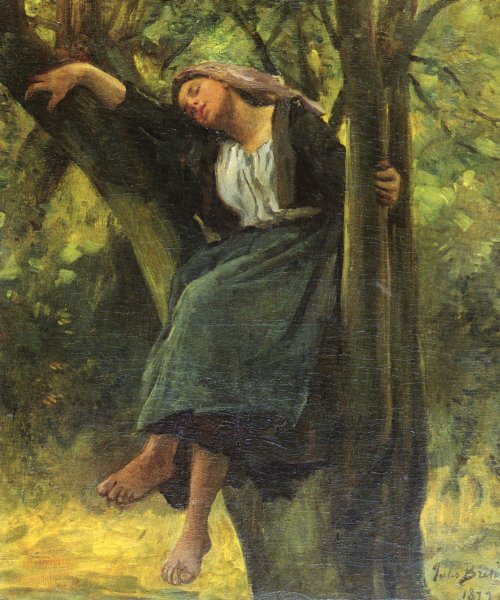 Main Product Photo of Asleep In The Woods Painting by Jules Breton