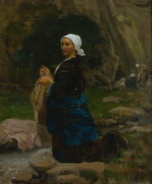 Brittany Washerwoman by Jules Breton Oil Painting