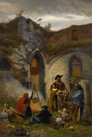 Campement De Bohemiens, Dans Les Ruines De L'abbaye De Saint-Bavon by Jules Breton Oil Painting