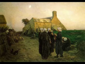 Evening in the Hamlet of Finistere by Jules Breton Oil Painting