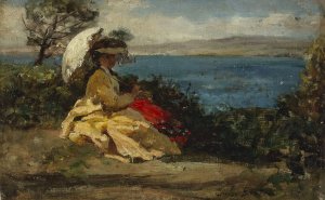 Femme a l'ombrelle, baie de Douarnenez by Jules Breton Oil Painting
