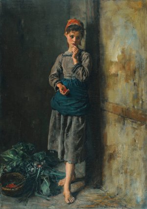Fillette Mangeant Des Cerises  by Jules Breton Oil Painting