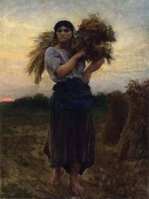 In the Fields, Evening by Jules Breton - Oil Painting Reproduction