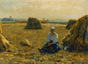 Jeune femme dans les champs by Jules Breton Oil Painting