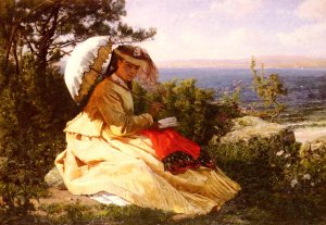 La Femme A L'ombrelle by Jules Breton Oil Painting