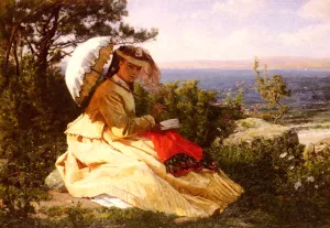 La Femme A L'ombrelle by Jules Breton - Oil Painting Reproduction