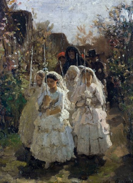 Les communiantes a Courrieres  by Jules Breton - Hand-Painted Oil Painting Reproduction