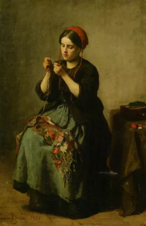 Peasant Woman Threading a Needle painting by Jules Breton
