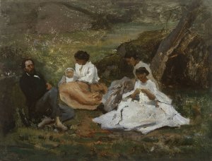 Reunion de famille a Bourron-Marlotte by Jules Breton Oil Painting