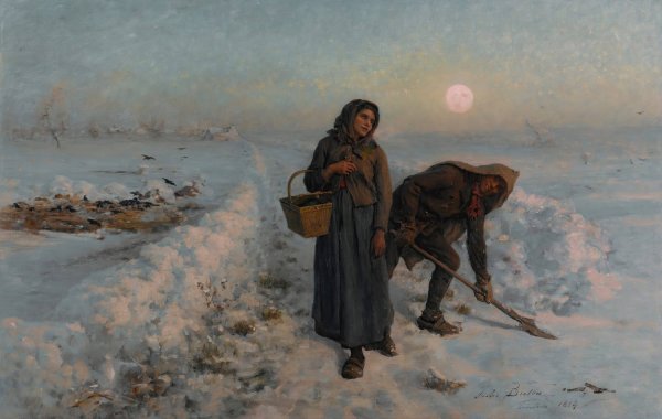 Sur la route en hiver; artois  by Jules Breton - Hand-Painted Oil Painting Reproduction