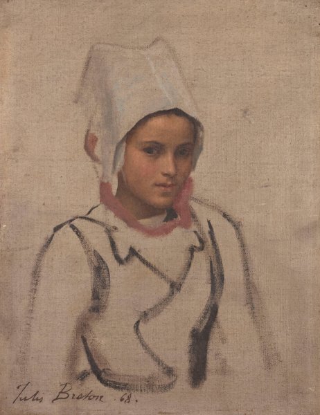 Tete de jeune Bretonne, etude pour le Pardon  by Jules Breton - Hand-Painted Oil Painting Reproduction