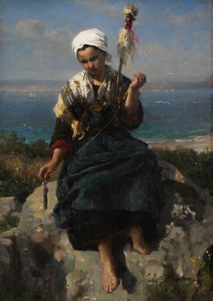 The Flax Spinner by Jules Breton Oil Painting