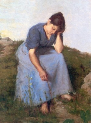 Young Woman in a Field by Jules Breton Oil Painting