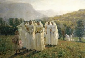 Young Women Going to a Procession Oil painting by Jules Breton