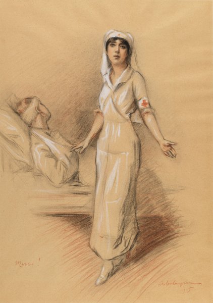 Main Product Photo of Nurse and Patient  Painting by Jules Cayron