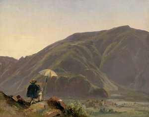 View of Bozen with a Painter by Jules Coignet Oil Painting