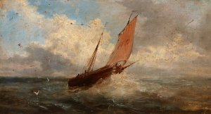 View of the Sea - Boat at the Sea by Jules Coignet Oil Painting