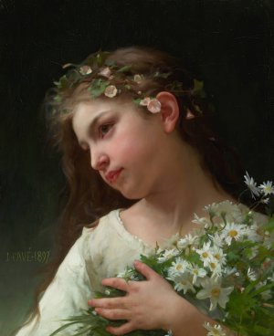 Girl with a bouquet of daisies by Jules-Cyrille Cave Oil Painting