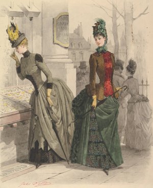 Two Women in Day Dresses by Jules David Oil Painting