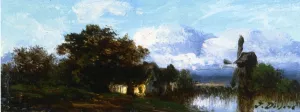 A Landscape with Windmill by Jean Baptise Duprac - Oil Painting Reproduction