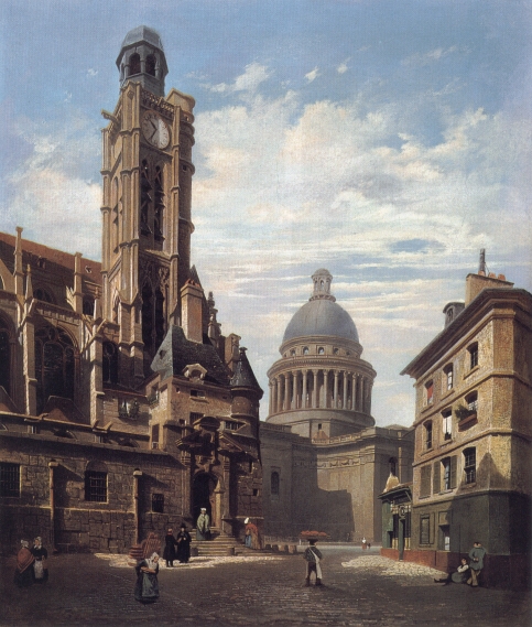 Main Product Photo of A View of The Pantheon and the Church of Saint-Etienne du Mont, Paris Painting by Jean Baptise Duprac