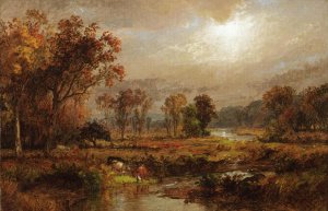 Cattle Watering by Jean Baptise Duprac Oil Painting