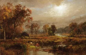 Cattle Watering by Jean Baptise Duprac Oil Painting