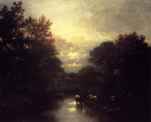 Sunset over the Forest Oil painting by Jean Baptise Duprac