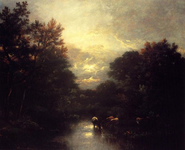 Main Product Photo of Sunset over the Forest Painting by Jean Baptise Duprac