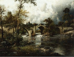 The Old Bridge by Jean Baptise Duprac Oil Painting