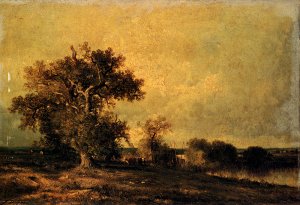 Vieux Chene Et Troupeau Au Bord D'une Mare by Jean Baptise Duprac Oil Painting