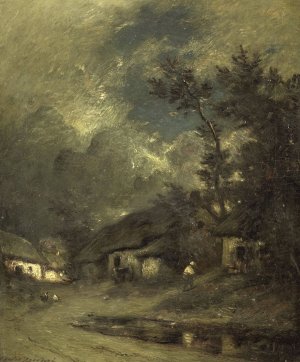 A Village by Night by Jules Dupre Oil Painting