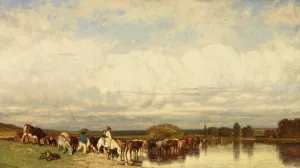 Cows Crossing a Ford Oil painting by Jules Dupre
