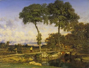 Crossing the Bridge by Jules Dupre Oil Painting