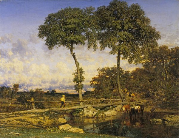 Crossing the Bridge  by Jules Dupre - Hand-Painted Oil Painting Reproduction